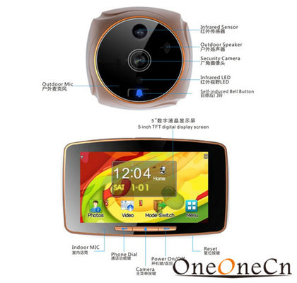 Infrared LED Intelligent Door Peephole Viewer With 5" Touch Screen