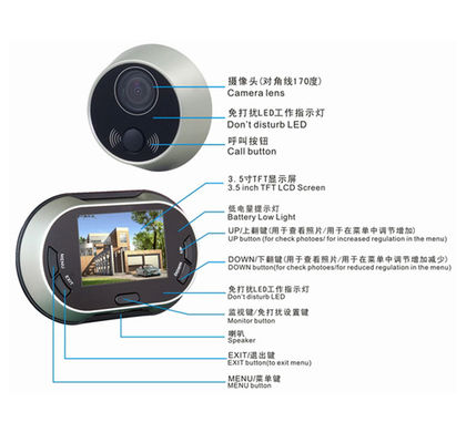 3,5 avançam o visor largo do Peephole da porta do ângulo de Digitas para a segurança interna